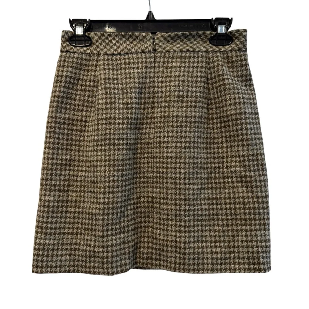 J.Crew 100% Wool Pencil Skirt Green And Grey Houndstooth‎ Pattern Size 00